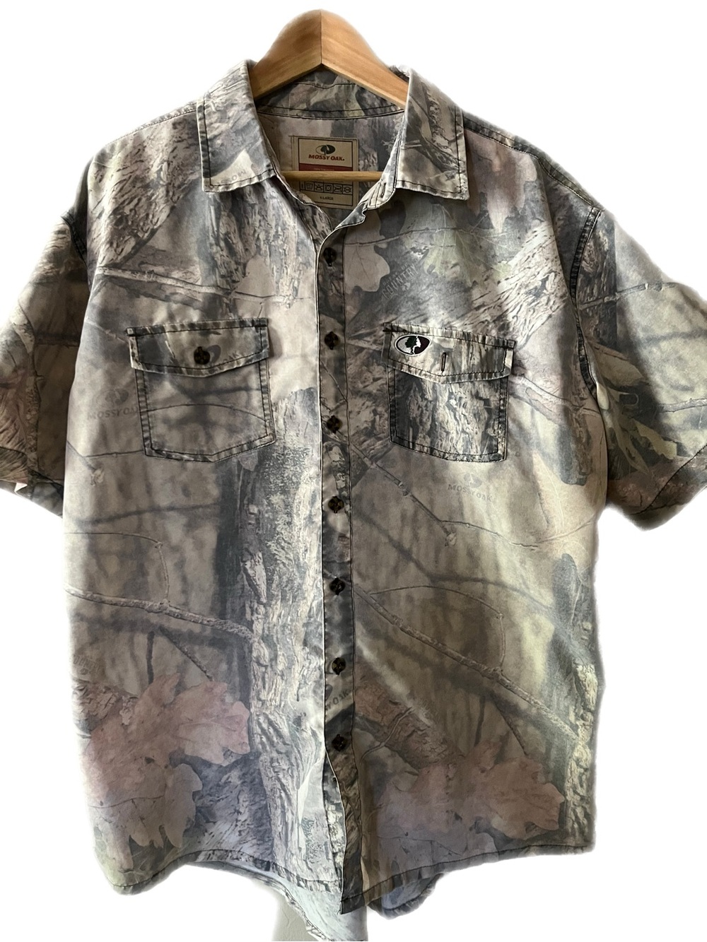 Mossy Oak Men's Short Sleeve Camo Button-Up Shirt - Size XL